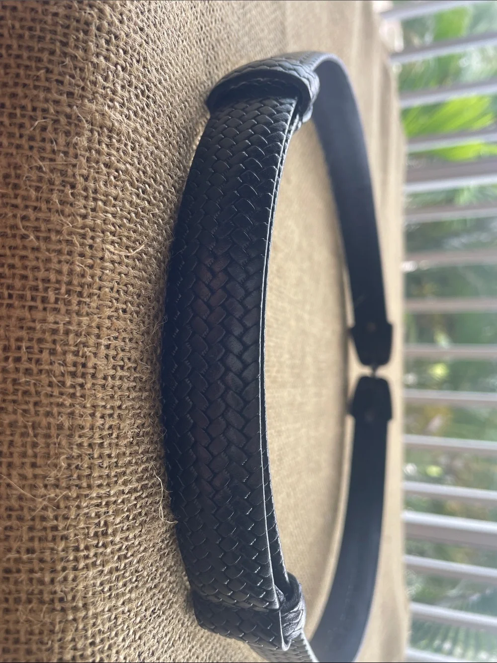 Chico's Black Braided Belt with Floral Engraved Silver-Tone Buckle